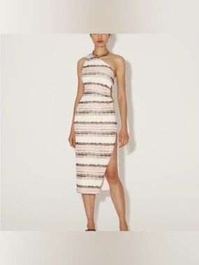 NWT Hansen & Gretel Mood Ring Madre Painterly One-Shoulder Cutout Midi-Dress